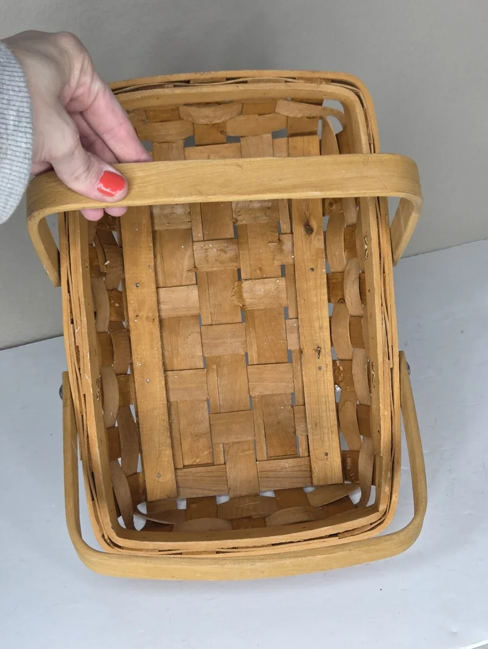 Natural Wood Woven Double Handle Gathering Basket
